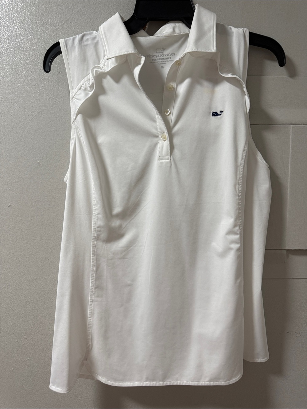 Vineyard Vines White Sleeveless Polo with Navy Whale Logo